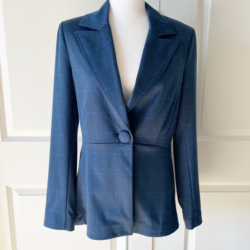 CAbi Sunset Kiss Windowpane Plaid Blue Blazer 5475 Size 8 - Picture 2 of 14